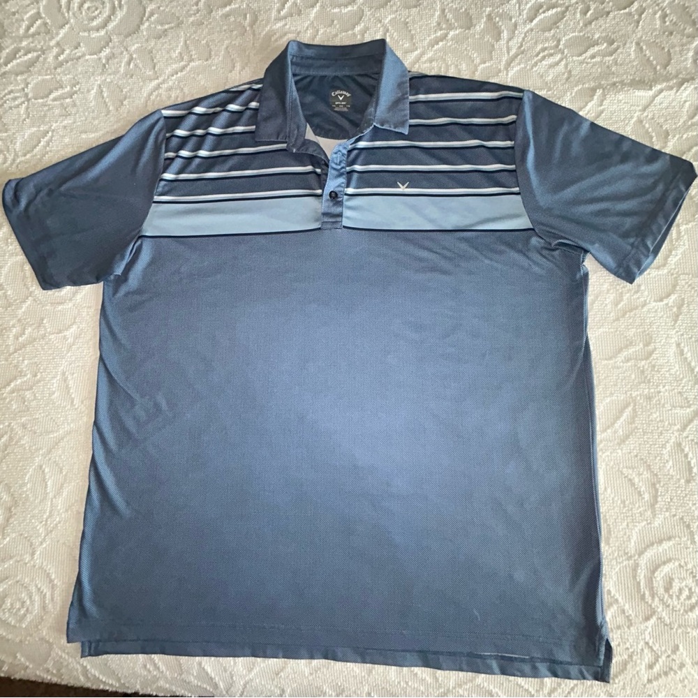 Callaway Opti-Dri Golf Polo Shirt Men XXL Big Tall Blue Striped Performance